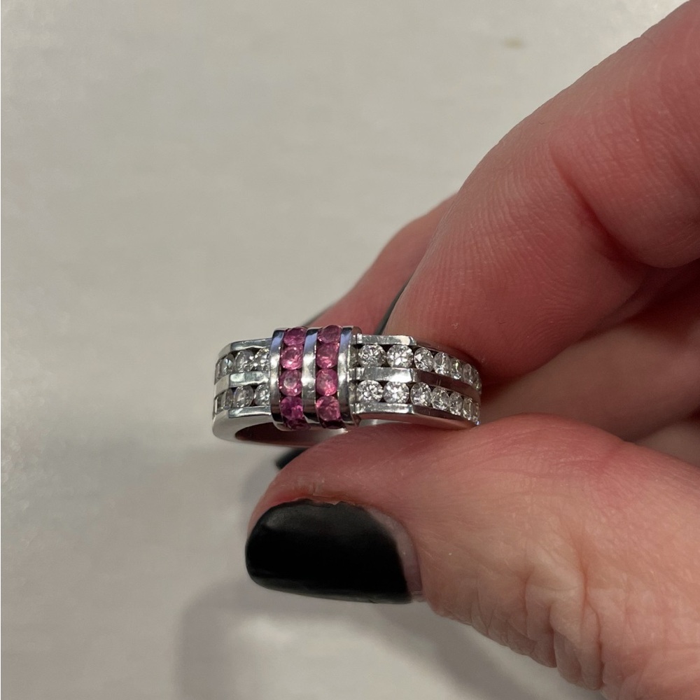 Comes with appraisal: custom white gold ring with diamonds & pink sapphires